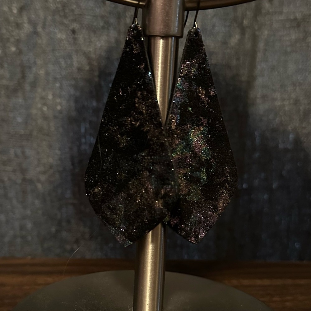 Eleven10Leather‎ Leather Shimmer Elongated Teardrop Iridescent Earrings